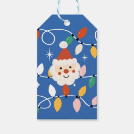Retro Cute Santa med Fairy Ljus Blue Presentetikett