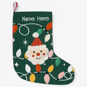 Retro Cute Santa med Fairy Ljus Grönt Liten Julstrumpa