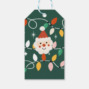 Retro Cute Santa med Fairy Ljus Grönt Presentetikett
