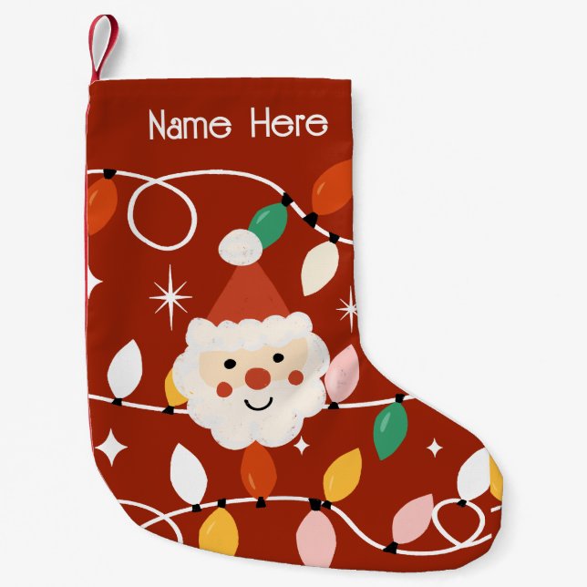 Retro Cute Santa med Fairy Ljus Red Liten Julstrumpa (Framsidan)