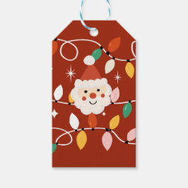 Retro Cute Santa med Fairy Ljus Red Presentetikett