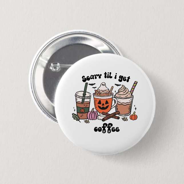 Retro Cute Scary Til I Get Coffee Halloween Knapp (Framsida & baksida)