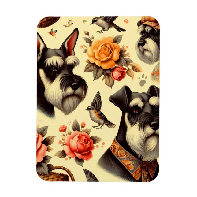Retro Cute Schnauzer Illustration Magnet (Vertikal)
