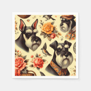 Retro Cute Schnauzer Illustration Pappersservett