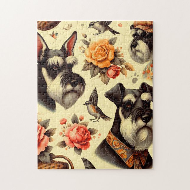 Retro Cute Schnauzer Illustration Pussel (Vertikal)