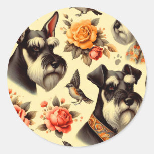 Retro Cute Schnauzer Illustration Runt Klistermärke