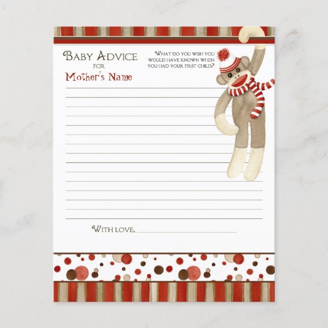 Retro Cute Sock monkey, Boy Baby Shower Advice (Framsida)