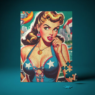 Retro Cute Summer Girl Pussel