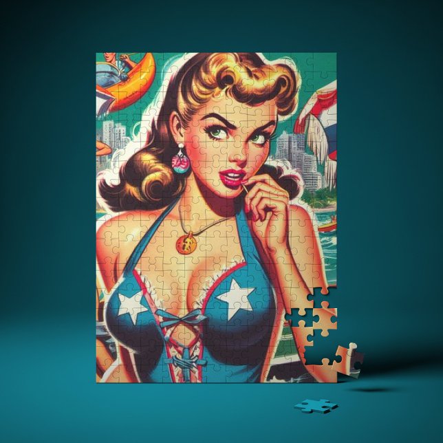 Retro Cute Summer Girl Pussel (Skapare uppladdad)