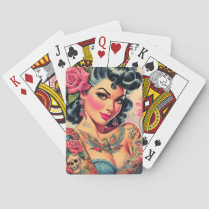 Retro Cute Tattoed Pin-up Casinokort