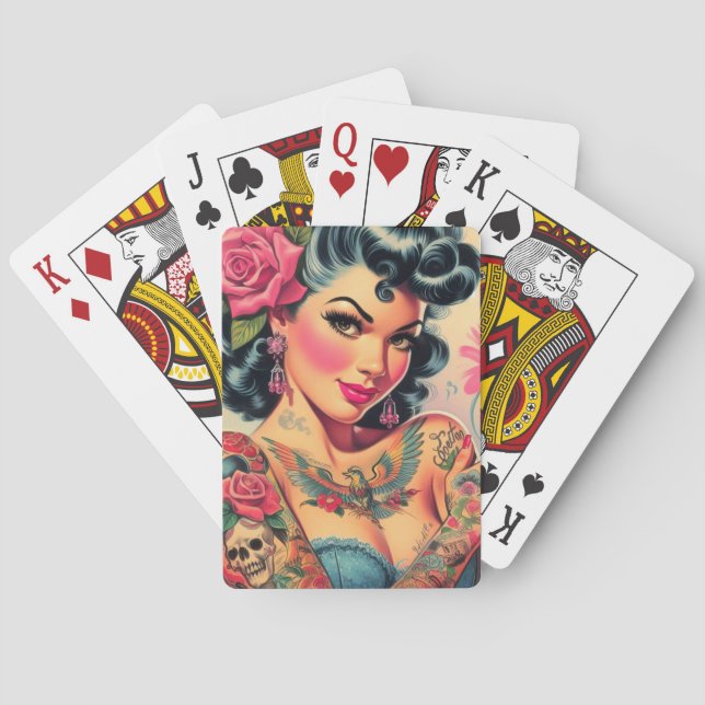 Retro Cute Tattoed Pin-up Casinokort (Baksidan)