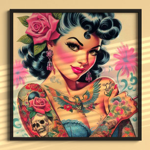 Retro Cute Tattoed Pin-up Poster