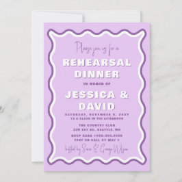 Retro Cute Vågigt Lila Photo Rehearsal Middag Inbjudningar