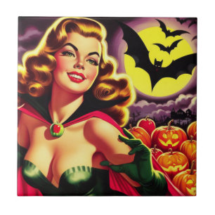 Retro Cute Vampire Pin-up Kakelplatta
