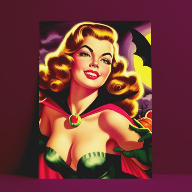 Retro Cute Vampire Pin-up Vykort (Skapare uppladdad)