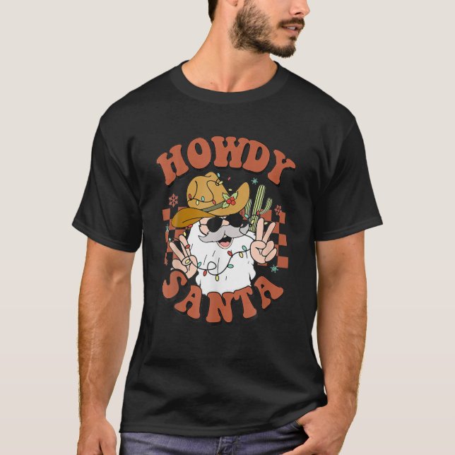 Retro Cute Western jul Howdy Santa Funny Xma T Shirt (Framsida)