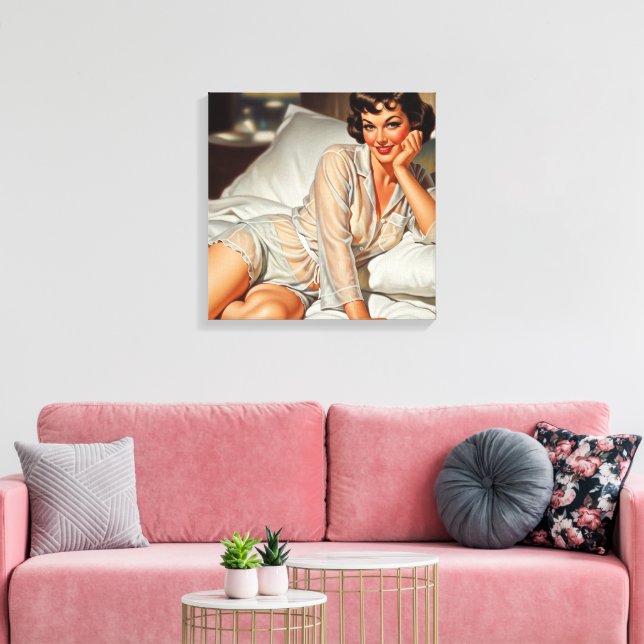 Retro Cute Woman 50 Pin-up Canvastryck (Insitu (Vardagsrum))