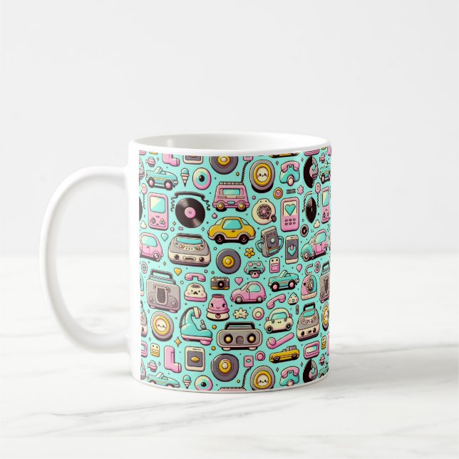 Retro Cuties: Whimsical Pastel Kaffemugg (Vänster)