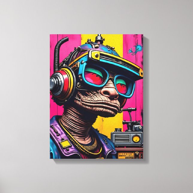 Retro Cyberpunk Alien - Neon Streetwear Sci-Fi Art Canvastryck (Framsida)