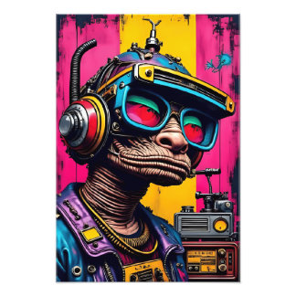 Retro Cyberpunk Alien - Neon Streetwear Sci-Fi Art Fototryck