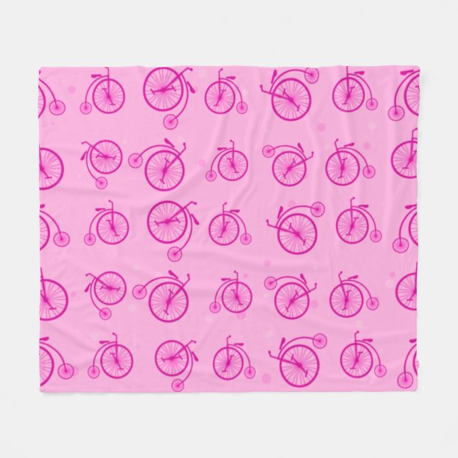 Retro cykelmönster på rosa bakgrund  fleecefilt (Framsidan (Horisontell))