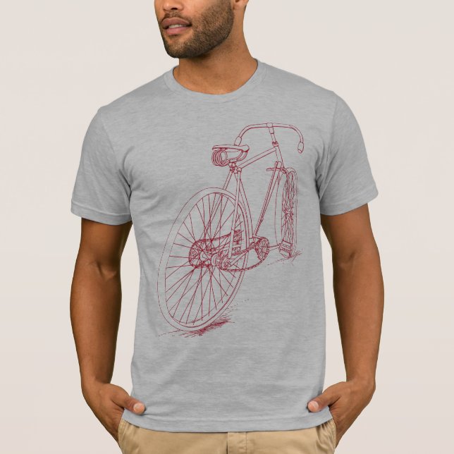 Retro cykelteckningdesign i rött t-shirt (Framsida)