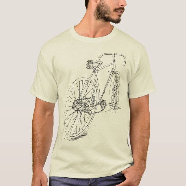 Retro cykelteckningdesign i svart tee shirt (Framsida)