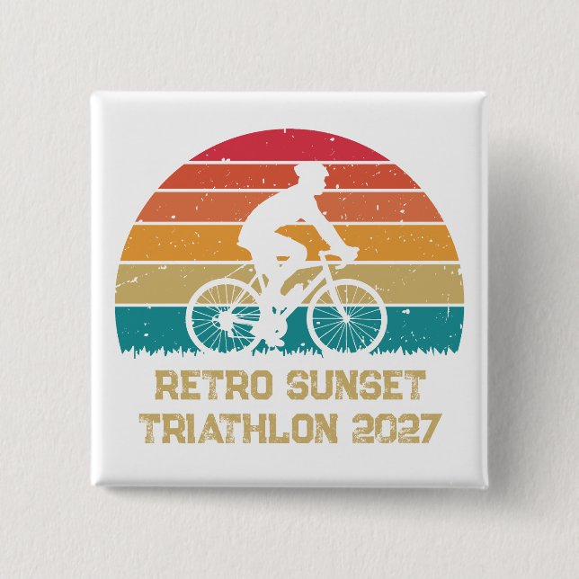 Retro Cykling Solnedgång Anpassad Triathlon Knapp (Framsida)