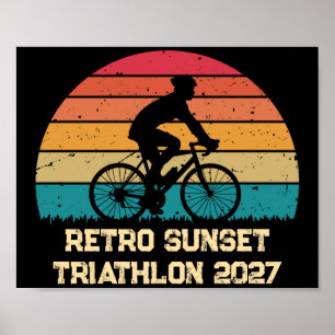 Retro Cykling Solnedgång Anpassad Triathlon Poster