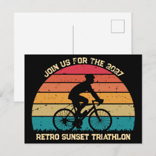 Retro Cykling Solnedgång Anpassad Triathlon Vykort