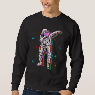 Retro Dabbing Astronaut Rymdman Planet Yttre Rymde Lång Ärmad Tröja