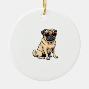Retro Dabbing Mops med Solglasögon Rolig Hund Vekt Julgransprydnad Keramik