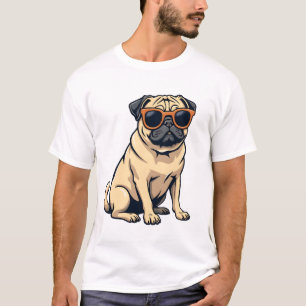 Retro Dabbing Mops med Solglasögon Rolig Hund Vekt T Shirt