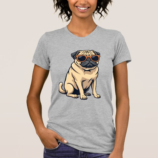 Retro Dabbing Mops med Solglasögon Rolig Hund Vekt T Shirt (Framsida)