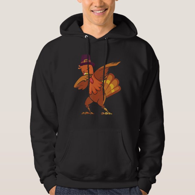 Retro Dabbing Turkey Family Matching Thanksgiving  Hoodie (Framsida)