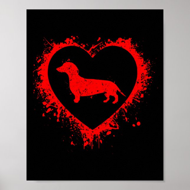 Retro Dachshund Alla hjärtans dag Hjärtform Min da Poster (Framsidan)