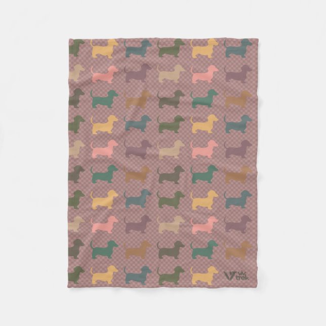 Retro Dachshund Flanellfilt Unikt Presentidé Fleecefilt (Framsidan)