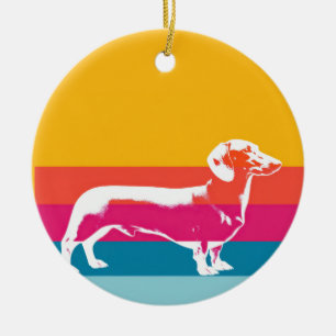 Retro Dachshund Siluett – Färgglad Popkonst Hund A Julgransprydnad Keramik