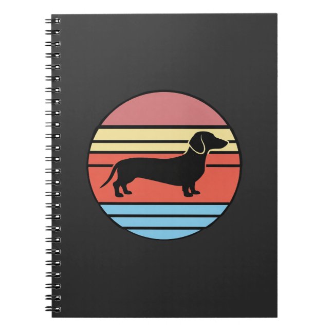Retro Dachshund Solnedgång Vektor Anteckningsbok (Framsidan)
