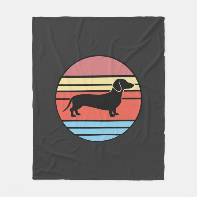 Retro Dachshund Solnedgång Vektor Fleecefilt (Framsidan)