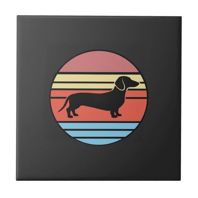 Retro Dachshund Solnedgång Vektor Kakelplatta (Framsidan)