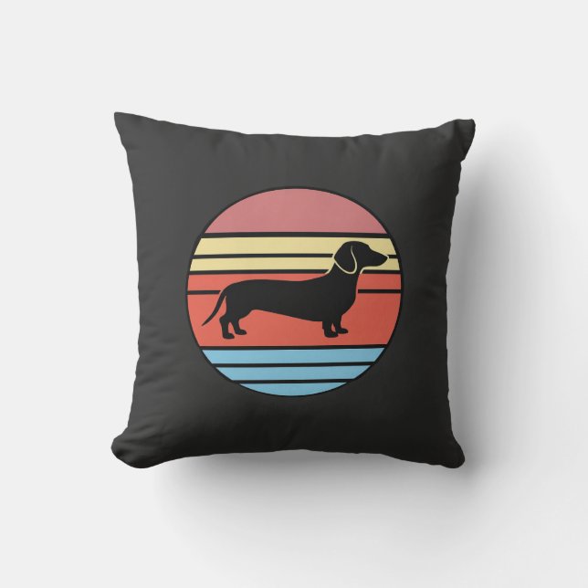 Retro Dachshund Solnedgång Vektor Kudde (Framsida)