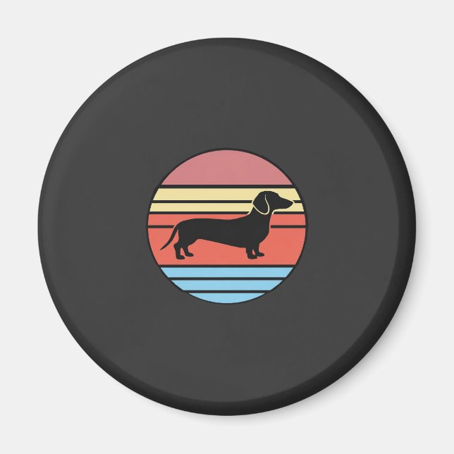 Retro Dachshund Solnedgång Vektor Magnet (Framsidan)