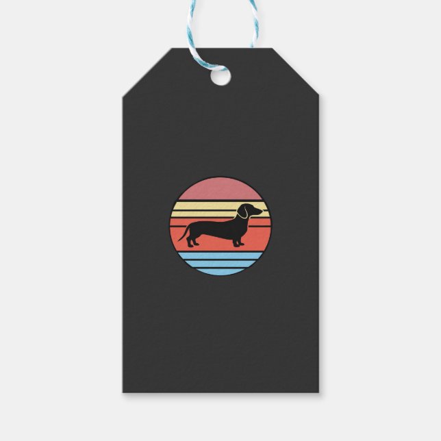 Retro Dachshund Solnedgång Vektor Presentetikett (Framsidan)