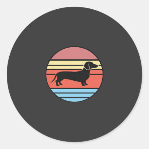 Retro Dachshund Solnedgång Vektor Runt Klistermärke