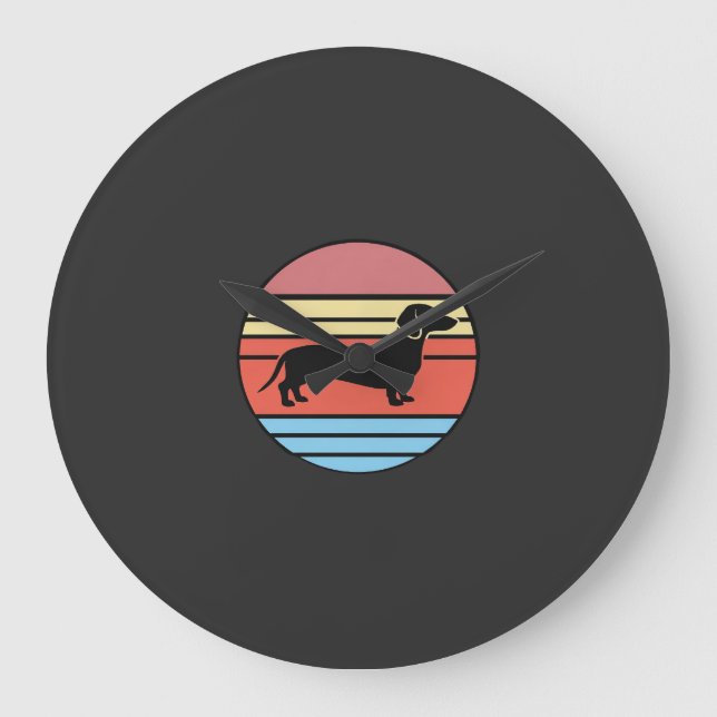 Retro Dachshund Solnedgång Vektor Stor Klocka (Framsida)