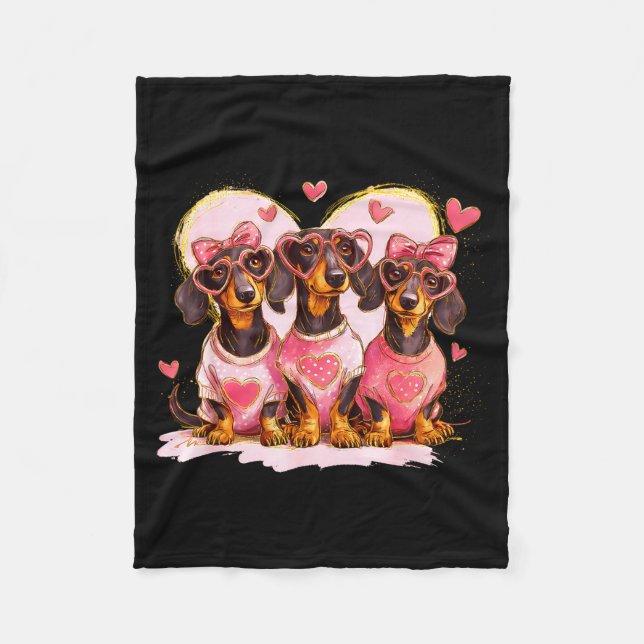 Retro Dachshund With Heart Sungles Valentine's Day Fleecefilt (Framsidan)