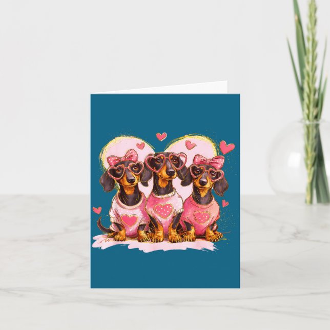 Retro Dachshund With Heart Sungles Valentine's Day Kort (Framsida)
