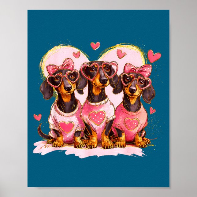 Retro Dachshund With Heart Sungles Valentine's Day Poster (Framsidan)