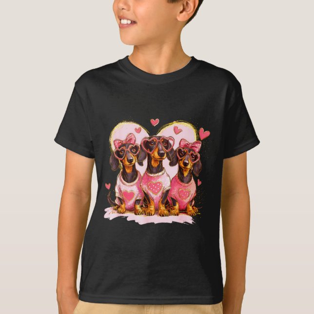 Retro Dachshund With Heart Sungles Valentine's Day T Shirt (Framsida)